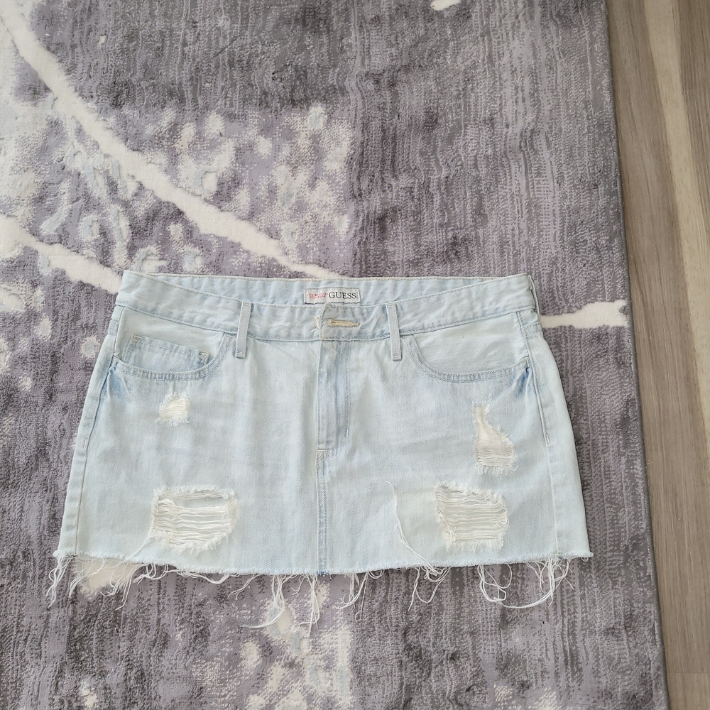 Guess Light Blue Distressed Denim Skirt
